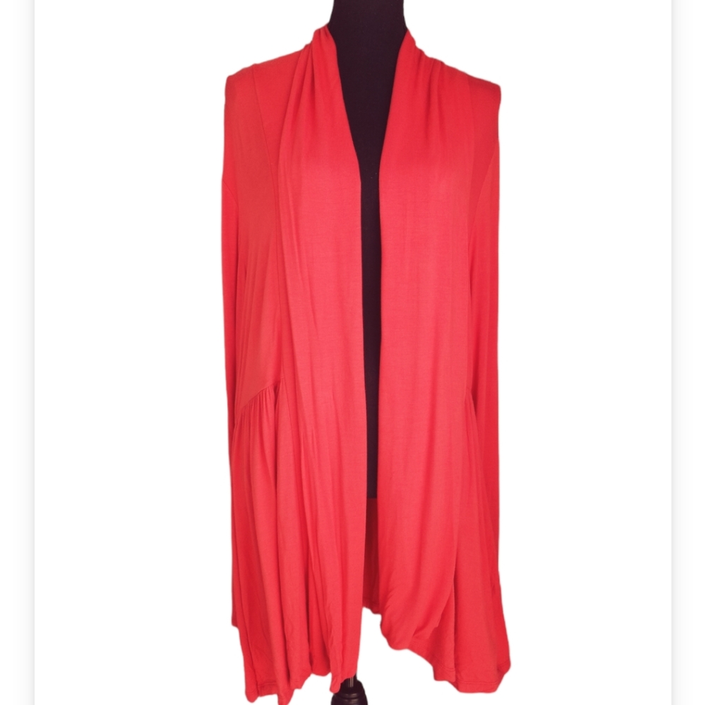 Kische Orange Long Sleeve Soft Flare at Hem Draped Open Front Tunic Cardigan NWT